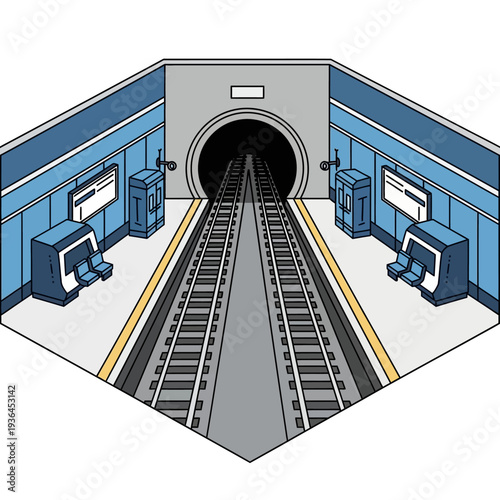 Underground Metro Train Tunnel Station Platform.