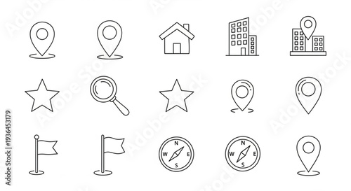 Set of Navigation and Location Icons.