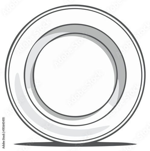 Simple illustration of an empty white ceramic plate isolated, shadow, round shape