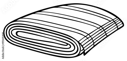 Simple line art illustration of folded fabric. Textile material rolled and stacked for storage or display.