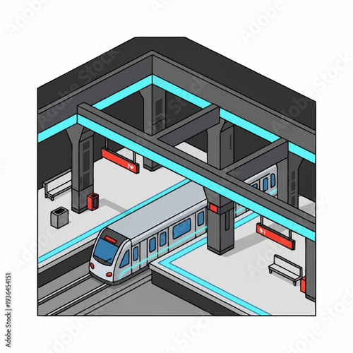 Modern Subway Train at Station Platform.