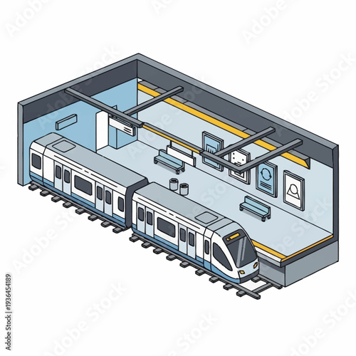 Subway Train Station Platform Illustration.
