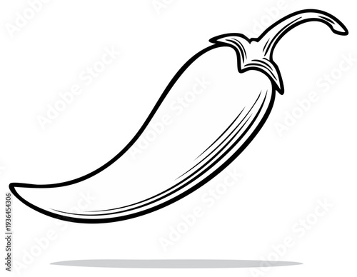 Isolated Spicy Pepper Illustration: Black and White Outline of Hot Chili for Cooking and Design Projects