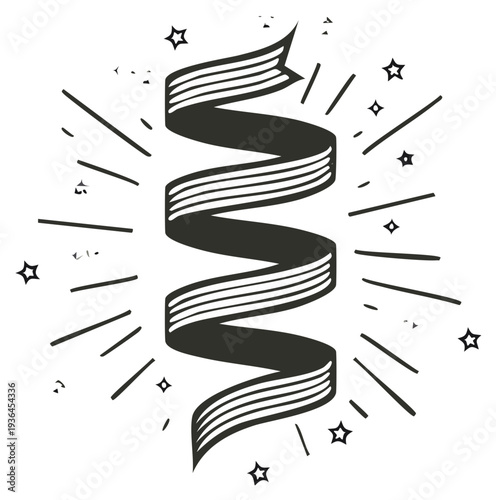 Celebration Ribbon with Starburst and Sparkles Festive Design Element