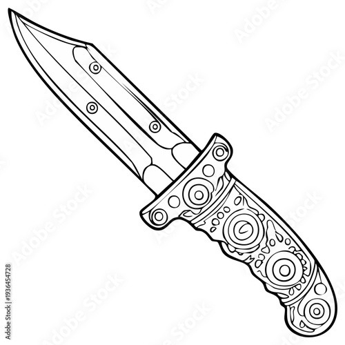 Ornate Survival Knife with Decorative Handle and Sharp Blade