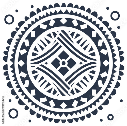 Intricate Circular Geometric Pattern with Tribal Motifs and Decorative Elements