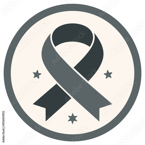 Awareness Ribbon Symbol Badge with Stars Round Icon Advocate Graphic