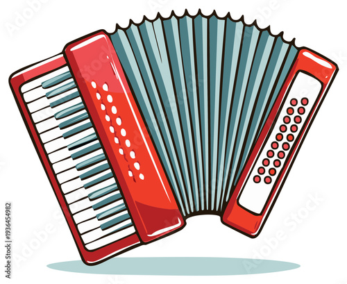 Red Accordion Instrument Musical Band Equipment Isolated Illustration Music Concert Keys Melodeon Buttonbox Squeezebox