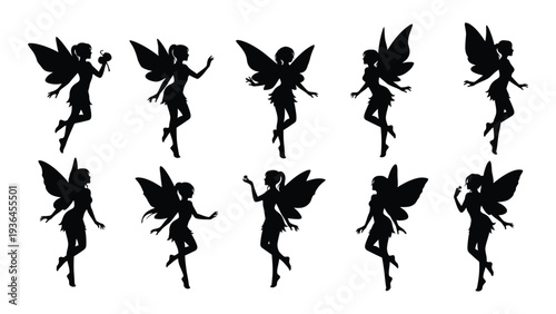 A group of fairy silhouettes in various poses