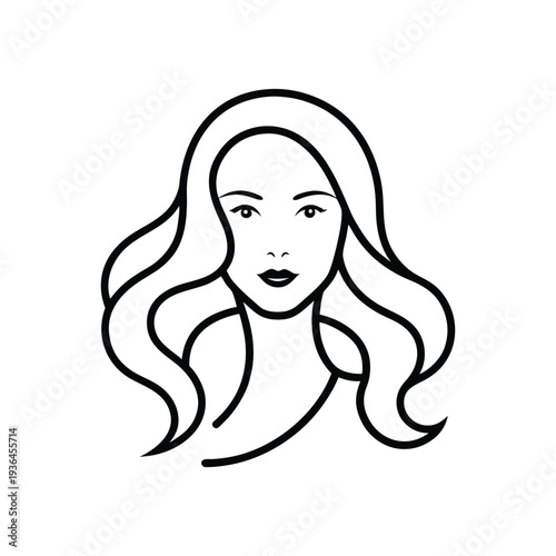 Minimal line art woman face flowing hair elegant continuous outline modern Womens Day concept black lines isolated on white background