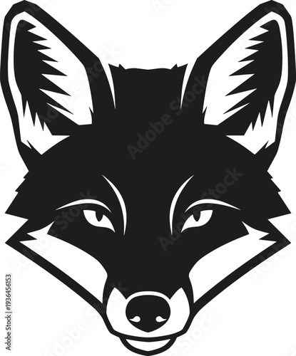 Black fox head silhouette vector graphic with sharp ears and intense eyes