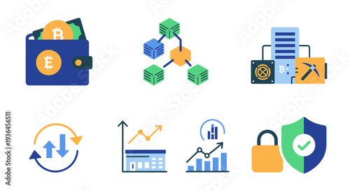 Finance Icons Representing Security and Growth.