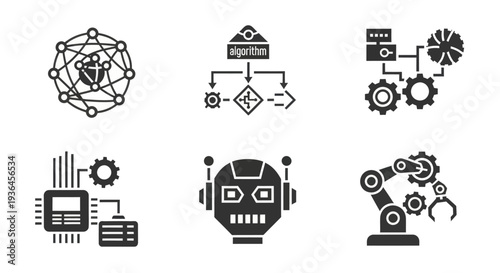 Robotics and Artificial Intelligence Icons Set.
