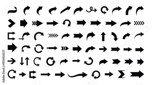 A collection of black arrows and symbols on a white background