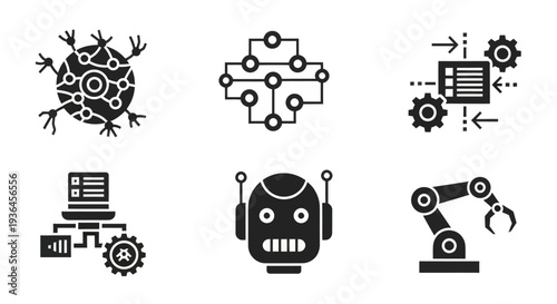 Robotics and Artificial Intelligence Icons Set.