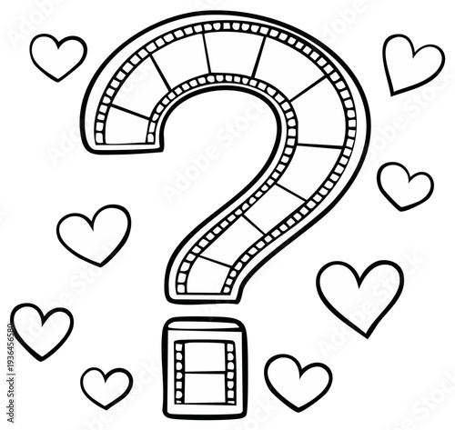 Question Mark Shaped Film Reel Surrounded by Hearts