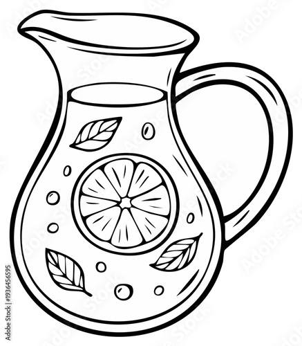 Illustration of a pitcher with refreshing lemon drink and leaves