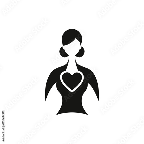 Woman silhouette with heart symbol on chest self-love and confidence concept minimal vector isolated on white background
