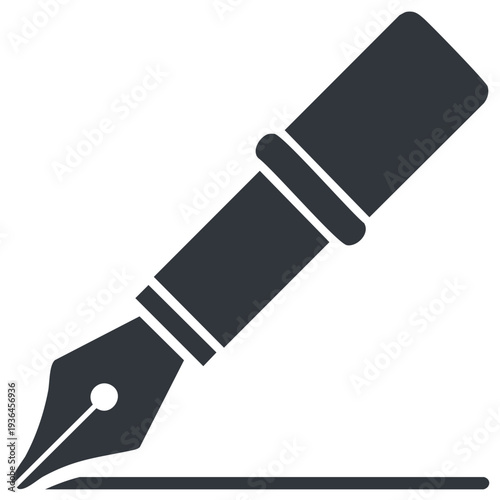 Ink Pen Writing a Line Illustration Classic Fountain Pen Calligraphy Symbol Design Tool