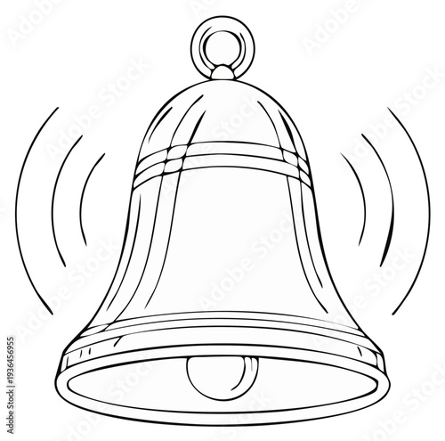 Contour drawing of a ringing bell, isolated on a white background.