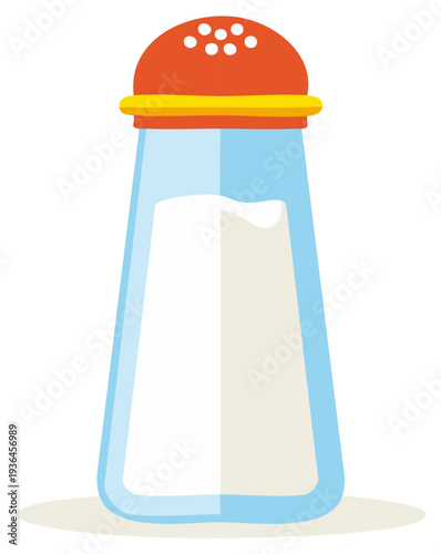 Cartoon Style Salt Shaker with Red Lid and Yellow Band