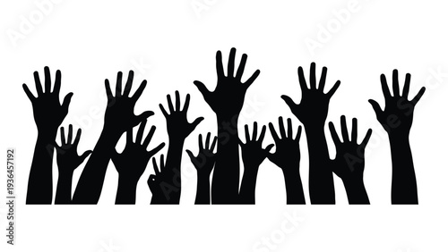 A group of raised hands in a crowd