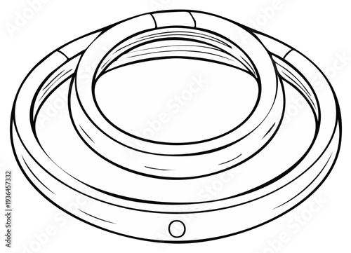 Black and white illustration of a bearing component with circular shapes, details, and design.