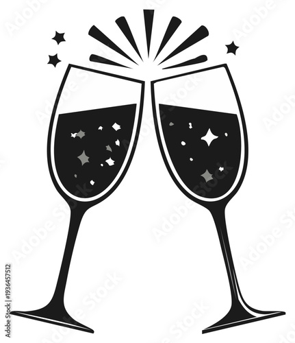 Cheers Toasting Champagne Glasses with Celebration Symbols Vector Illustration