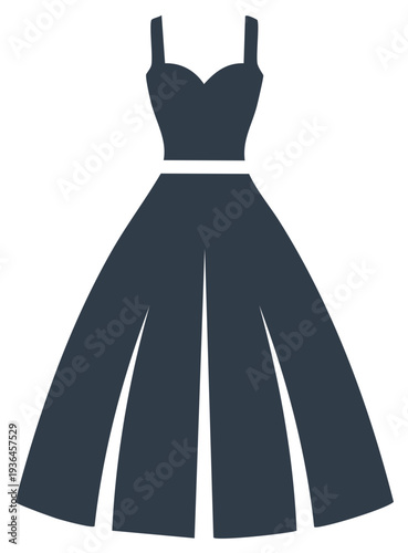 Elegant evening gown with sweetheart neckline and long full skirt vector icon