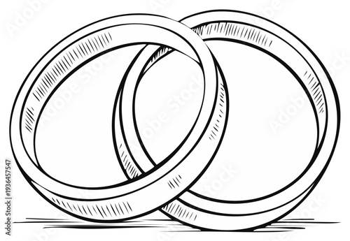 Interlocking wedding rings sketched with hatching detail representing union and commitment