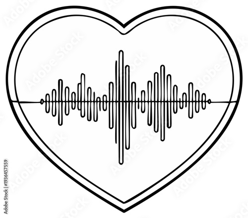 Black and White Heart Shape Containing a Sound Waveform