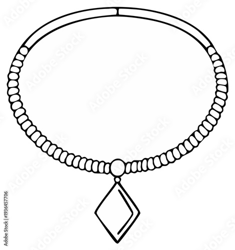 Elegant beaded necklace with diamond-shaped pendant illustration, jewelry design