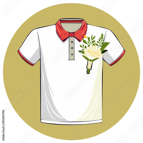 Polo shirt with floral boutonniere, wedding celebration attire