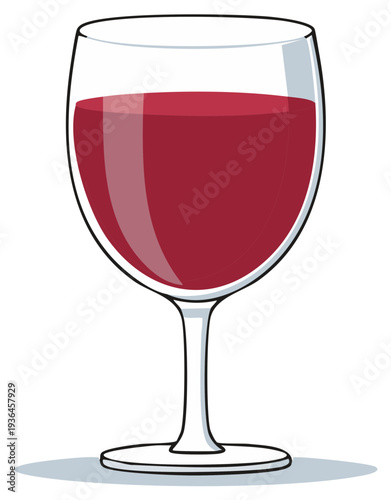 Classic illustration featuring a vibrant red wine in a clear stemware glass for dining celebration or relaxation