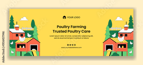 Flat Cartoon Hand Drawn Poultry Farm Social Media Cover Background Illustration