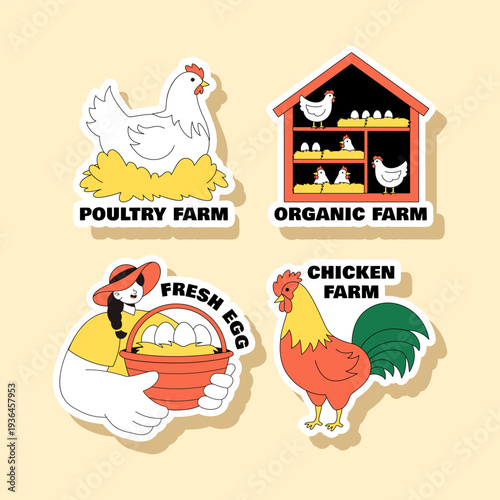 Poultry Farm Flat Cartoon Hand Drawn Social Media Label Template Illustration