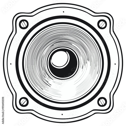 Speaker Illustration for Audio Entertainment Detailed Black and White Graphic Design Isolated