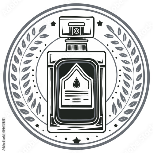 Elegant Perfume Bottle Vector Illustration in Decorative Wreath Frame Design