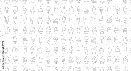 Ice cream summer dessert seamless pattern with colorful sweet frozen treats for textile and packaging design