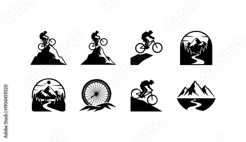 Mountain Biking Adventure Icon Set