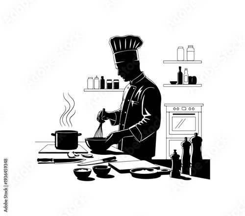 Chef Preparing Food in Kitchen