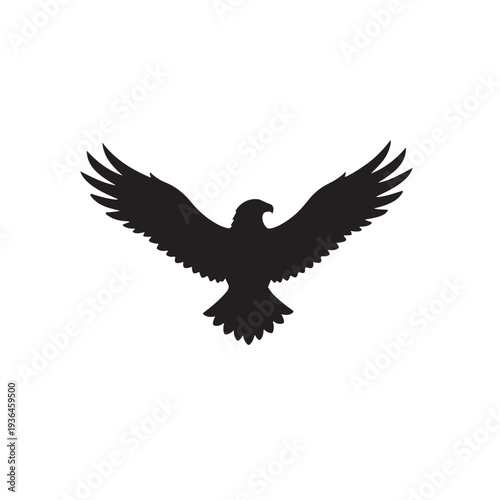 Simple Minimalist Bald Eagle Silhouette Vector - Clean Black Flying Bird with Spread Wings for Tattoo, Logo, Icon and Professional Graphic Design Projects