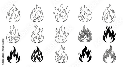Various Fire Flame Illustrations Set.