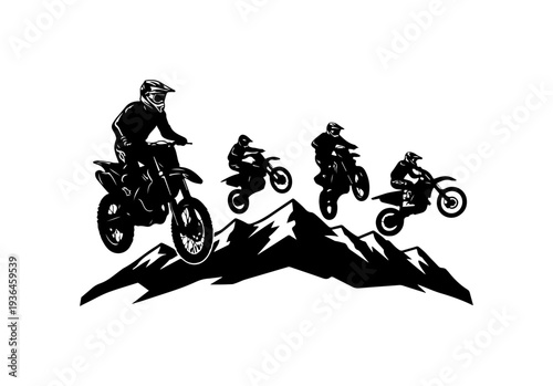 Dynamic Motocross Riders Jumping Over Hills