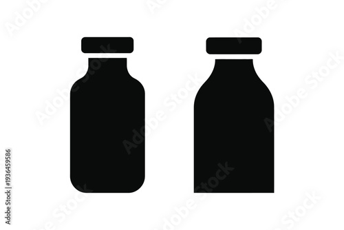 Two black medicine bottles with caps pair