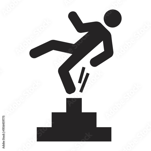 Black silhouette of person slipping on a step white