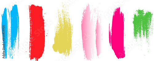 Colored highlighter bold vertical lines set. Brush drawn vector stripes with dry brush texture. 