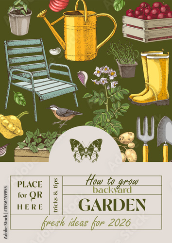 Gardening and agriculture poster, banner or cover