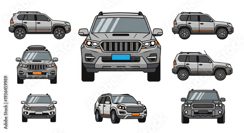 SUV Vehicle Multiple Angles Illustration.