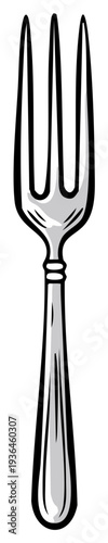 Stylish Dinner Fork Illustration, Metal Utensil for Eating Food, Silverware Flatware for Dining, Menu Design Element